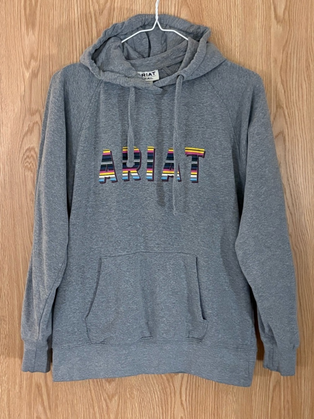 Ariat Gray Relaxed Fit  Hoodie Sweatshirt with Rainbow Stripe Logo